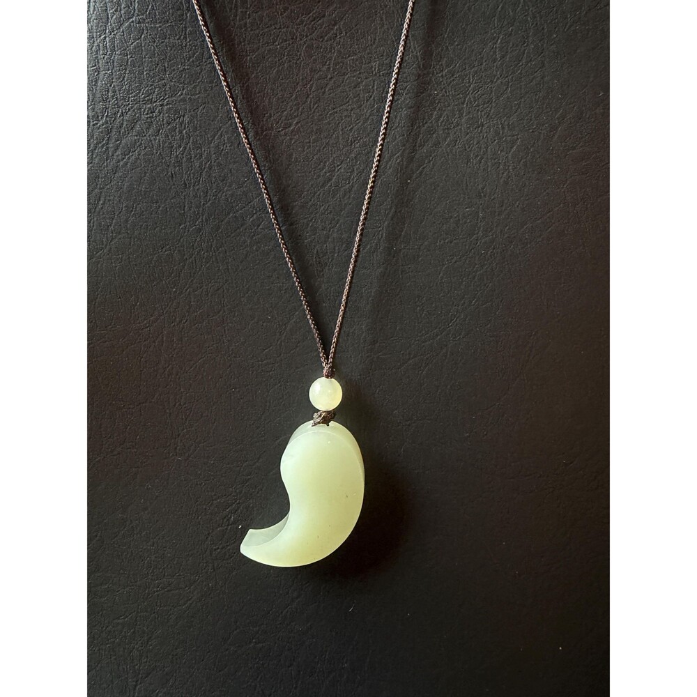Natural Jade Crescent Moon Pendant Necklace Celadon Green Polished Jade handmade